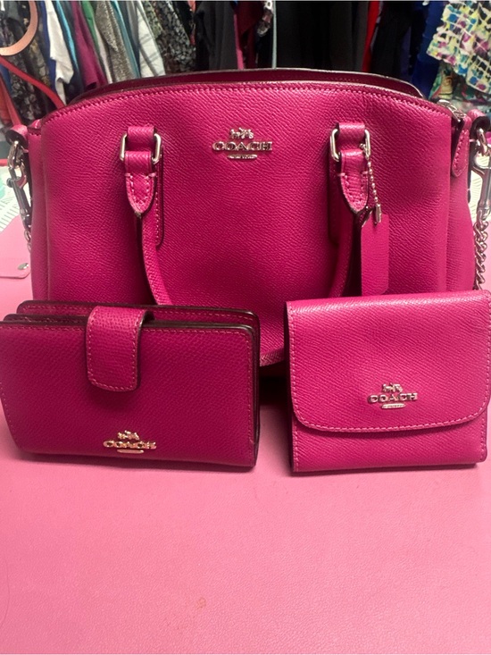 Coach Handbags - Coach Hot Pink Leather Satchel with Matching Wallets